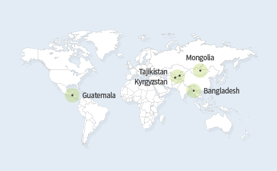 협동조합개발국가 안내 지도 과테말라 타지키스탄 몽골 키르기즈스탄 방글라데시 등